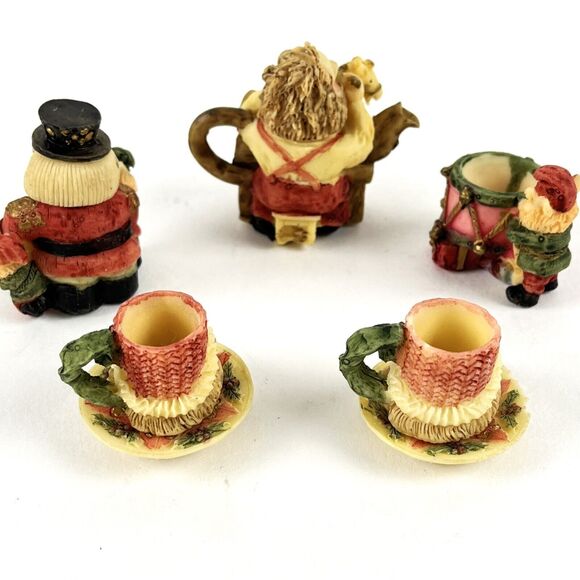 VTG Christmas Miniature Tea Set Santa Elves Workshop Resin Figurines intricate - Picture 14 of 16